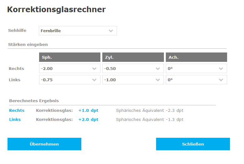 Perivist Compact III Korrektionsglasrechner